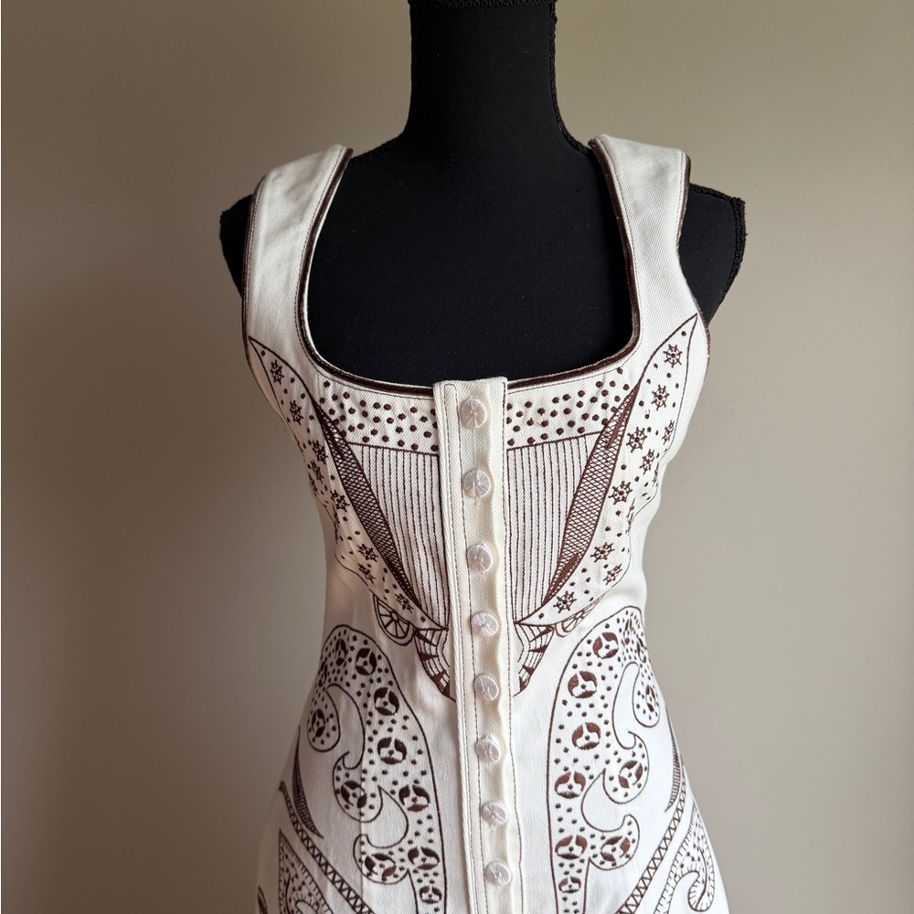 Lug Von Siga Mila Dress in White and Brown Denim 34 - Picture 4 of 6